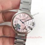 Fake Cartier Ballon Bleu De 36mm Stainless Steel Watch with Pink Face